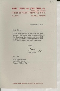 [Carta] 1961 Nov. 8, New York, [EE.UU.] [a] Miss Doris Dana, Pound, Ridge, N.Y., [EE.UU.]