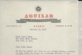 [Carta] 1958 Jan. 9, Madrid, [España] [a] Miss Doris Dana, 204 East 20th Street, New York 3, N. Y.