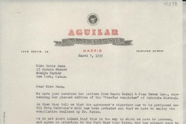 [Carta] 1957 Mar. 7, Madrid, [España] [a] Miss Doris Dana, 15 Spruce Street, Roslyn Harbour, New York, U. S. A.