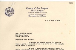 [Carta] 1946 oct. 9, Los Ángeles, California [a] Gabriela Mistral, Duarte, California