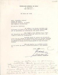 [Carta] 1946 jun. 24, New York, [Estados Unidos] [a] Gabriela Mistral, Los Angeles, Calif[ornia]