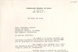 [Carta] 1946 jun. 24, New York, [Estados Unidos] [a] Gabriela Mistral, Los Angeles, Calif[ornia]