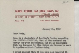 [Carta] 1962 Jan. 24, New York, [EE.UU.] [a] Miss Doris Dana, Pound Ridge, N.Y., [EE.UU.]