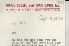 [Carta] 1958 Sept. 19, [New York, Estados Unidos] [a] D. D.