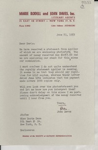 [Carta] 1959 June 23, [New York, Estados Unidos] [a] Miss Doris Dana, 204 East 20 St., New York.