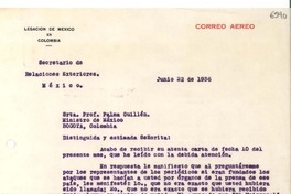 [Carta] 1936 jun. 22, México [a] Palma Guillén, Bogotá, Colombia