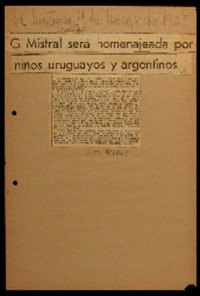 G. Mistral será homenajeada por niños uruguayos y argentinos