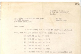 [Carta] 1939, París [a] National City Bank of New York, New York