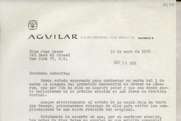 [Carta] 1965 mayo 10, Madrid, [España] [a] Miss Joan Daves, New York, [EE.UU.]