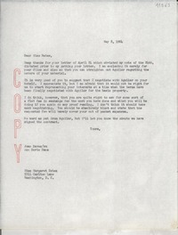 [Carta] 1964 May 8, [New York, Estados Unidos] [a] Margaret Bates, 5914 Carlton Lane, Washington, D. C.