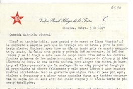[Carta] 1947 nov. 5, Chosica, [Perú] [a] Gabriela Mistral
