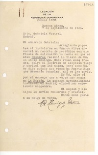 [Carta] 1934 sept. 7, Buenos Aires, [Argentina] [a] Gabriela Mistral, Madrid, [España]