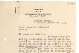 [Carta] 1934 sept. 7, Buenos Aires, [Argentina] [a] Gabriela Mistral, Madrid, [España]