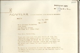 [Carta] 1970 July 19, Madrid, [Spain] [a] Miss Barbara Perlmutter, Joan Daves, New York, [EE.UU.]