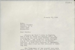 [Carta] 1966 Jan. 27, [New York, Estados Unidos] [a] Srta. Gloria Frenkel, Aguilar S. A., Andes 1406, Montevideo