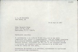 [Carta] 1960 mayo 30, [España] [a] Srta. Margaret Bates, 3200 16 St., N. W., Washington D. C., EE. UU.
