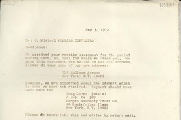 [Carta] 1972 mayo 3, [New York, Estados Unidos] [a] Aguilar S. A. de Ediciones, Juan Bravo 38, Madrid, Spain
