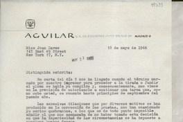 [Carta] 1966 mayo 18, Madrid [España] [a] Miss Joan Daves, 145 East, 49 Street, New York 17, N. Y.