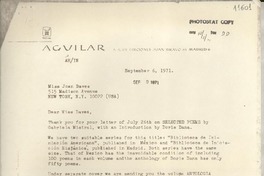 [Carta] 1971 Sept. 6, Madrid [España] [a] Miss Joan Daves, 515 Madison Avenue, New York, N. Y. 10022 (USA)