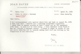 [Carta] 1972 Apr. 14, [New York, Estados Unidos] [a] Doris Dana