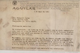 [Carta] 1963 mayo 3, Madrid, [España] [a la] Dra. Margaret Bates, Washington, D.C., EE.UU.