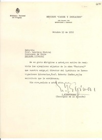 [Carta] 1952 oct. 13, Montevideo, Uruguay [a] Gabriela Mistral, Nápoles, Italia