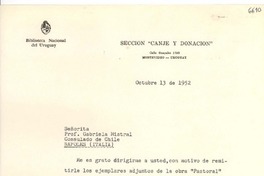 [Carta] 1952 oct. 13, Montevideo, Uruguay [a] Gabriela Mistral, Nápoles, Italia