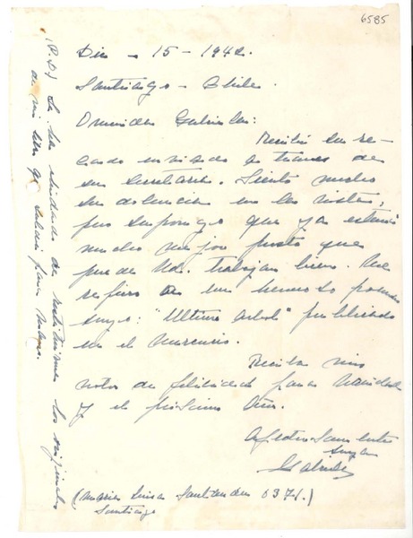 [Carta] 1942 dic. 15, Santiago, Chile [a] Gabriela [Mistral]