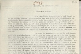 [Carta] 1945 nov. 19, Madrid, [España] [a] Gabriela Mistral
