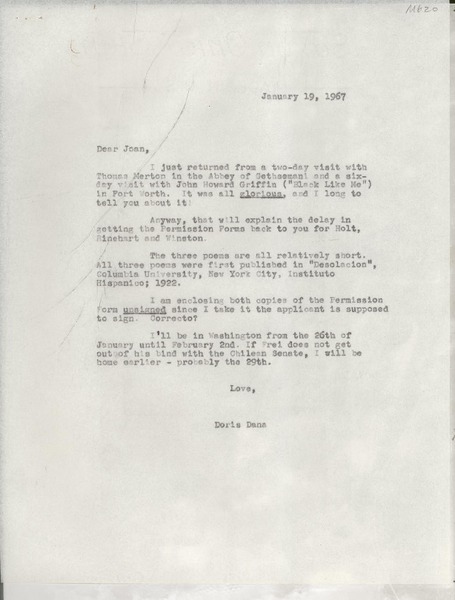 [Carta] 1967 Jan. 19, [EE.UU.] [a] Joan [Daves], [EE.UU.]