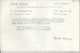 [Recibo] 1967 July 31, [New York], [EE.UU.] [a] Doris Shepherd Dana, [EE.UU.]