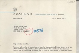 [Carta] 1968 ene. 29, [Madrid, España] [a] Miss Doris Dana, Hack Green Road, Pound Ridge, New York