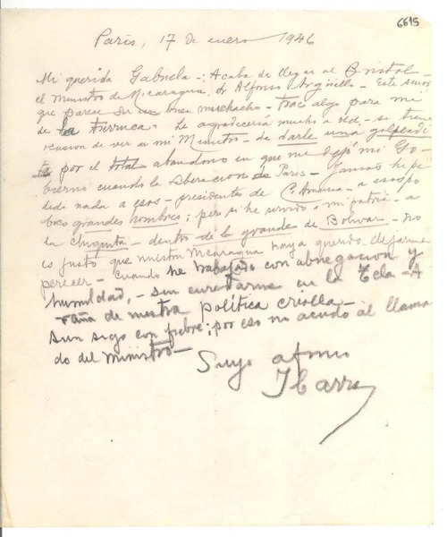 [Carta] 1946 ene. 17, París [a] Gabriela Mistral