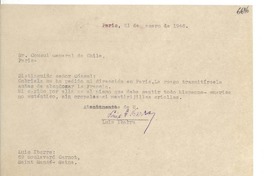 [Carta] 1946 ene. 21, París [a] Cónsul Gebneral de Chile, París