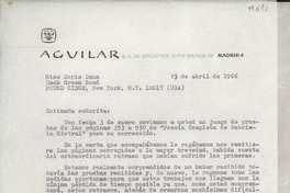 [Carta] 1966 abr. 13, [Madrid, España] [a] Miss Doris Dana, Hack Green Road, Pound Ridge, New York, N. Y. (USA)