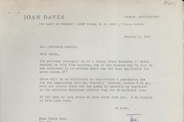 [Carta] 1969 Jan. 6, New York, [EE.UU.] [a] Miss Doris Dana, Hack Green Rd., Pound Ridge, N.Y., [EE.UU.]