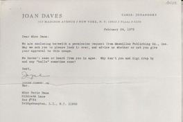 [Carta] 1975 Feb. 24, New York, [EE.UU.] [a] Miss Doris Dana, Bridgehampton, L.I., N.Y., [EE.UU.]