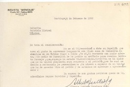 [Carta] 1952 feb. 4, Santiago, [Chile] [a la] Señorita Gabriela Mistral, Nápoles, [Italia]