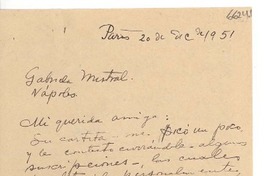 [Carta] 1951 dic. 20, París [a] Gabriela Mistral, Nápoles