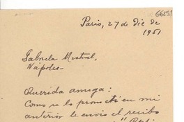 [Carta] 1951 dic. 27, París [a] Gabriela Mistral, Nápoles