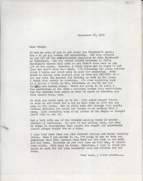 [Carta] 1971 Sept. 18, [Estados Unidos] [a] Dear Frank