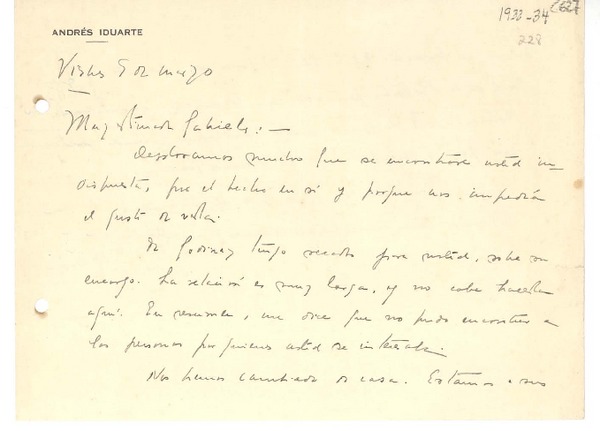[Carta] 1933 mar. 5 [a] Gabriela Mistral