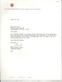 [Carta] 1971 Aug. 9, [Baltimore, Maryland, Estados Unidos] [a] Miss Doris Dana, Hildreth Lane, Bridgehampton, New York