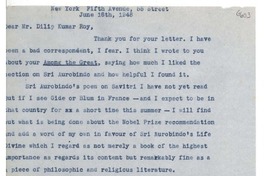 [Carta] 1948 June 16, New York, [EE.UU.] [a] Dilip Kumar Roy
