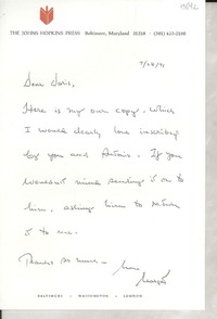 [Carta] 1971 July 26, [Baltimore, Maryland, Estados Unidos] [a] Dear Doris