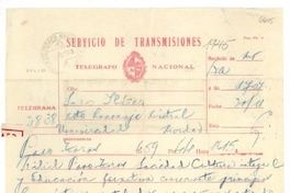 [Telegrama] 1945 nov. 30, Montevideo, [Uruguay] [a] Sara Ibáñez