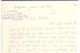 [Carta] 1952 jun. 10, Montevideo, [Uruguay] [a] Gabriela Mistral