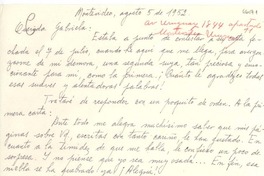 [Carta] 1952 ago. 5, Montevideo, [Uruguay] [a] Gabriela Mistral