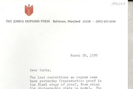 [Carta] 1970 Mar. 30, Baltimore, Maryland, [EE.UU.] [a] Dear Doris [Dana], [EE.UU.]
