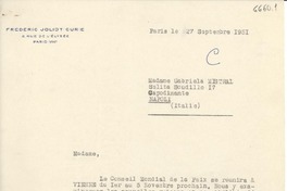 [Carta] 1951 sept. 27, París [a] Gabriela Mistral, Nápoles, Italia